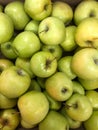 Photo lots of apples on the counter supermarket