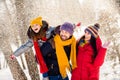 Photo of lovely family happy positive smile mommy daddy daughter piggyback hands wings fly snowy outdoors Royalty Free Stock Photo