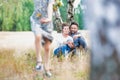 Loving family together in a park, field or woodlands Royalty Free Stock Photo