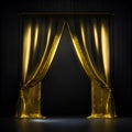 Ai generated a luxurious gold curtain against a dramatic black background