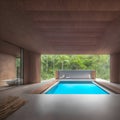 Ai generated a luxurious indoor swimming pool with a stunning wooden ceiling Royalty Free Stock Photo