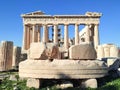 Photo of the majestic Parthenon temple at the top of the Acropolis hill in Athens, Greece. Royalty Free Stock Photo