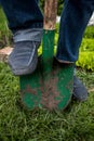 Photo of male hand on metal shovel on ground Royalty Free Stock Photo