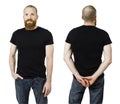 Man with beard and blank black shirt Royalty Free Stock Photo