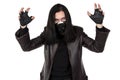 Photo of man in mask with open hands Royalty Free Stock Photo