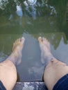 photo of a man's feet soaking in water
