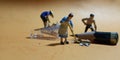 Top View, Photo 2 man and 1 woman cleaning trash from pencil sharpener with negative space Royalty Free Stock Photo