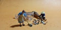 Top View, Photo man and woman cleaning trash from pencil sharpener with negative space Royalty Free Stock Photo