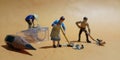 Top View, Photo 2 man and 1 woman cleaning trash from pencil sharpener with negative space Royalty Free Stock Photo