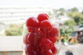 Closeup of maraschino cherries on a champagne glass Royalty Free Stock Photo