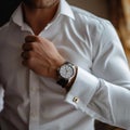 Photo Mens fashion cropped photo, white shirt, stylish watch details