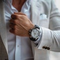 Photo Mens fashion cropped photo, white shirt, stylish watch details
