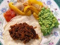 Chilorio Dinner With Tortilla, Salsa, Yellow Pepper, Onion and Guacamole