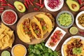 A photo of Mexican food, including tacos, guacamole, pico de gallo, nachos etc Royalty Free Stock Photo