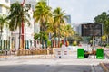 Photo of Miami Beach Ocean Drive shut down to traffic restaurants and cafe tables on the road