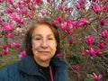 Latina Woman and Pink Magnolia Blossoms at Kenwood