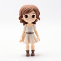 Kawaii Girl Figurine With Brown Hair And White Dress