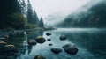 Serene And Calming River Landscape With Rocks And Water