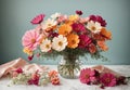 Photo of mixed colored cosmos flowers standing in a vase