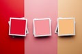 Photo mockup template - three paper photo frames with empty spaces for your content on pastel color background