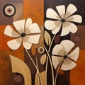 Abstract Painting Of White Flowers And Brown Squares