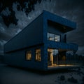 Ai generated a modern building with illuminated glass windows at night Royalty Free Stock Photo