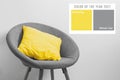 Photo of modern chair with yellow pillow