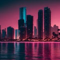 Ai generated a modern city skyline with towering skyscrapers and lush palm trees Royalty Free Stock Photo