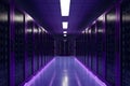 Photo Modern data center in purple neon colors, telecommunications, cloud computing