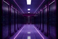 Photo Modern data center in purple neon colors, telecommunications, cloud computing