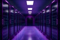 Photo Modern data center in purple neon colors, telecommunications, cloud computing