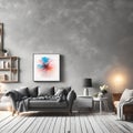 A living room with a gray couch and a white coffee table created with Generative AI technology Royalty Free Stock Photo