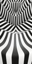 Op Art Illustration: Black And White Striped Interior With Surreal Organic Shapes