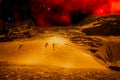 Photo montage of alien golden landscape, with sky full of stars