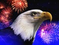 Photo montage: American bald eagle and fireworks