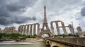 Photo montage of Eiffel tower and antique roman aqueduct Royalty Free Stock Photo