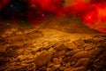 Photo montage that recreates a golden landscape of extraterrestrial planet