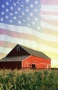 Photo montage: Red barn, corn field, and American eagle Royalty Free Stock Photo