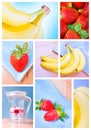 Photo montage with strawberries and bananas