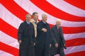 Photo mosaic of American flag and former U.S. President Bill Clinton, President George W. Bush, former presidents Jimmy Carter and