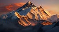 A photo of Mount Everest, with towering peaks as the background, during a calm morning