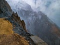 photo of mountains and chasms in nature, alps sport tourism Royalty Free Stock Photo