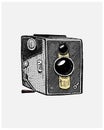 Photo movie or film camera vintage, engraved, hand drawn in sketch or wood cut style, old looking retro lens, Royalty Free Stock Photo