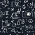 Photo and movie hobby cameras seamless pattern Royalty Free Stock Photo