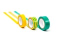 Photo multi colored insulating tapes on a white background