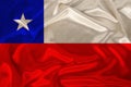 Photo of the national flag of Chile on a luxurious texture of satin, silk with waves, folds and highlights, close-up, copy space,