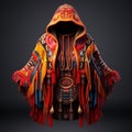 Vibrant Indian Style Hooded Poncho In Hyperrealistic 3d Render