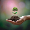 Photo Nature embrace Human hand holds tree, celebrating World Environment Day