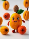 Photo Of A Needle-Felted Cartoon Mango Character Isolated On A White Background. Generative AI