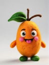 Photo Of A Needle-Felted Cartoon Mango Character Isolated On A White Background. Generative AI